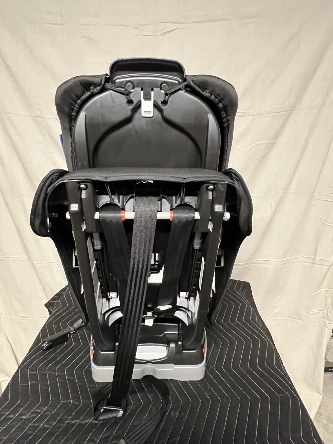 Car seat viewed from the back during service